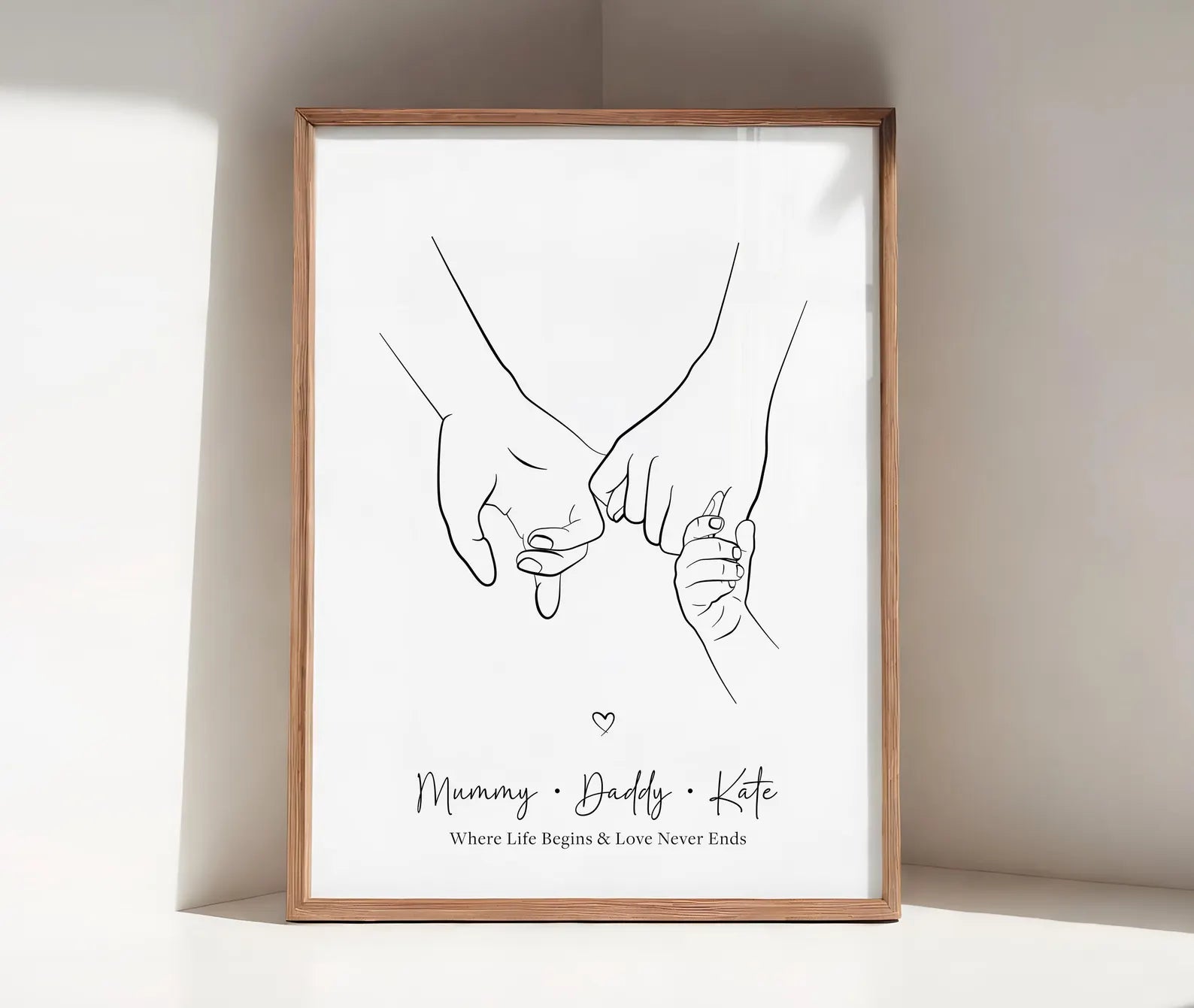 Custom Family Hands Print, Family of 3 Line Art