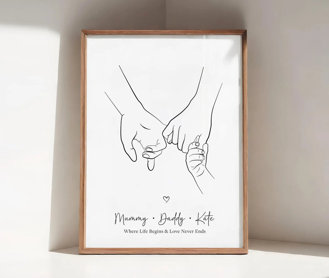 Custom Family Hands Print, Family of 3 Line Art
