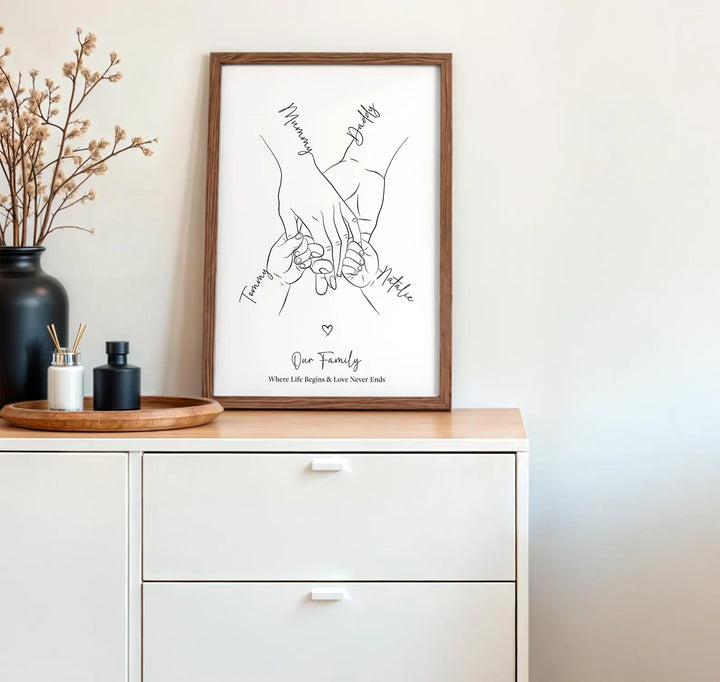 Custom Family Hands Print, Family of 4 Line Art,