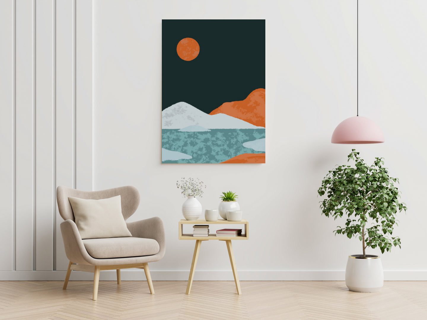 Red Moon over Ice Lake